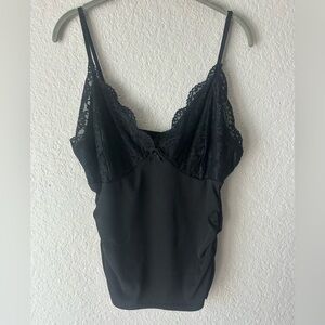 SHEIN Black Lace Trim Cami Top XL Ribbed Stretch